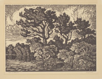 Fűzfa és pamutfa, 1931 körül (linómetszet) alkotó: Birger Sandzen