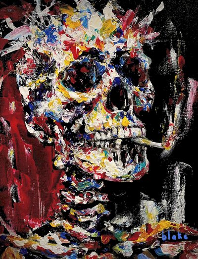 Skull With Spliff, 2021-2022 körül (akril, vászon) alkotó: Blake Munch
