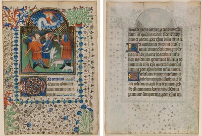 Levél egy Órakönyvből: Angyali üdvözlet a pásztoroknak (recto) és szöveg (verso) alkotó: Boethius Illuminator