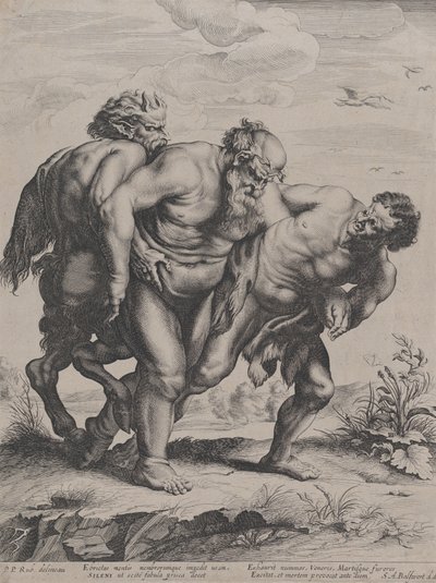 A részeg Silenus, egy szatír és egy faun által támogatott, 1625-5 alkotó: Boetius Adams Bolswert