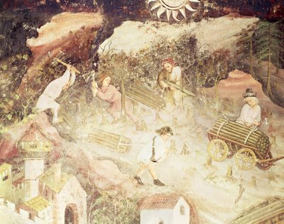December hónap, részlet a férfiakról, akik fákat vágnak, 1400 körül (freskó) alkotó: Bohemian School