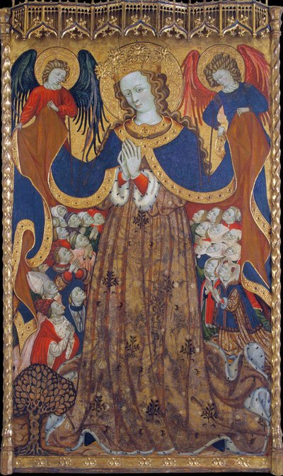 La Vierge de Misericorde - Peinture de Bonanat Zaortiga (actif 15eme siecle), tempera fán (223x126,8 cm), 1430 körül - Irgalmasság Szűzanya, Tempera Bonanat Zaortiga tábláján, kb. 1430 - Museu Nacional d