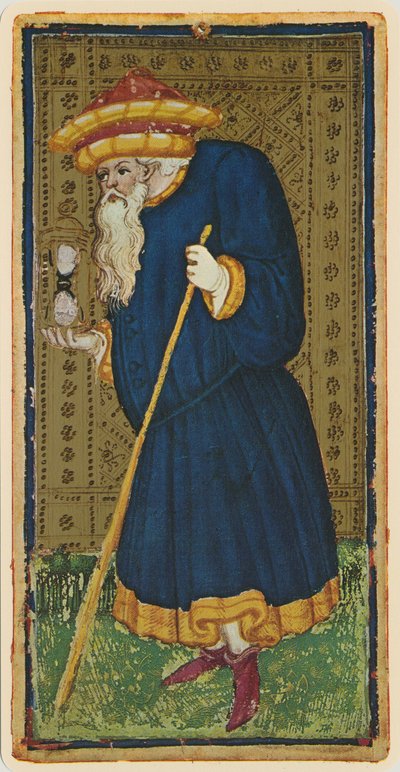 A remete, egy tarot kártya fakszimile a „Visconti” pakliból, 1441-47 alkotó: Bonifacio Bembo