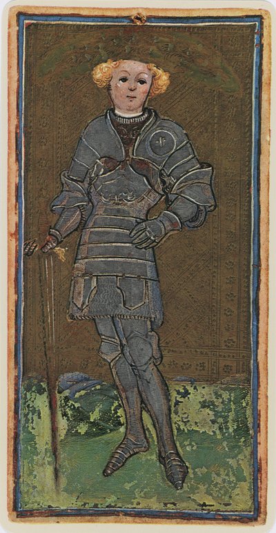 Kardok Knave, egy tarot kártya fakszimile a „Visconti” pakliból, 1441-47 alkotó: Bonifacio Bembo