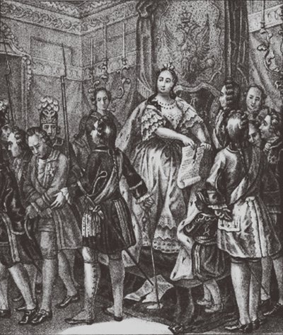 Anna Ioannovna a feltételekhez szakad, 1730 alkotó: Boris Artemyevich Chorikov
