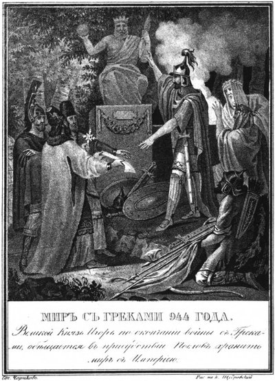 Igor herceg békét köt Bizánccal. 944 Az Illusztrált Karamzinból, 1836 alkotó: Boris Artemyevich Chorikov