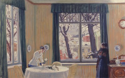 A szobában. tél, 1915 alkotó: Boris Mikhailovich Kustodiev
