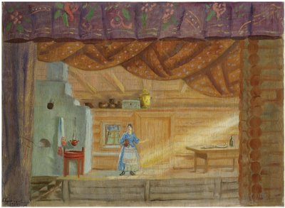 Színpadterv Lidia Seyfullina Virineya című darabjához, 1925 alkotó: Boris Mikhailovich Kustodiev