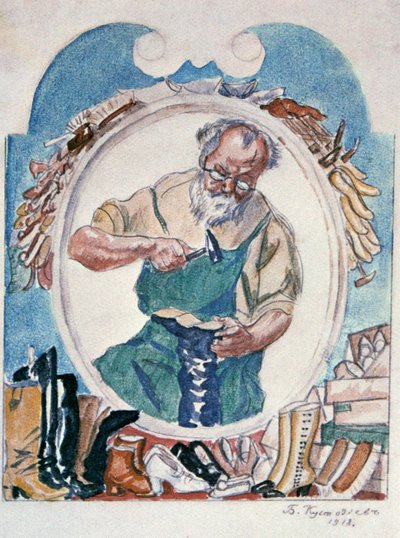 A suszter, 1918. alkotó: Boris Mikhailovich Kustodiev