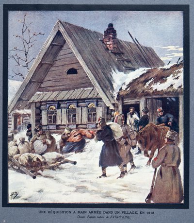 Fegyveres erők beszerzési kellékei egy faluban alkotó: Boris Vasilievich Zvorykin
