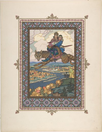 Illusztráció Iván Tsarevics, a tűzmadár és a szürke farkas meséjéhez, c. 1925 alkotó: Boris Vasilievich Zvorykin