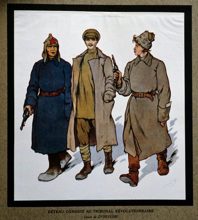 Oroszország az 1917-es forradalom után: „A forradalmi törvényszék elé állított detenu”. Borisz Zvorykin (1872-1935) rajza. Társadalomtörténeti Intézet, Montreuil alkotó: Boris Vasilievich Zvorykin