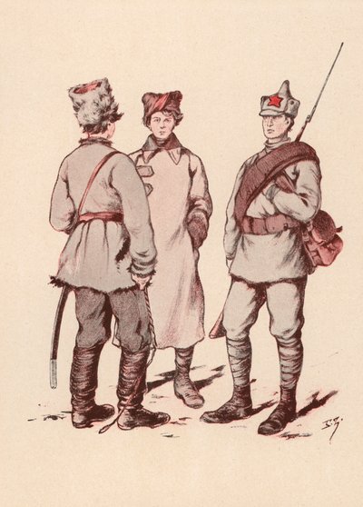 A szovjet Vörös Hadsereg katonái (színes litho) alkotó: Boris Vasilievich Zvorykin