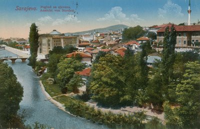 Szarajevó - kilátás a város északi részére. 1913-ban feladott képeslap. alkotó: Bosnian Photographer