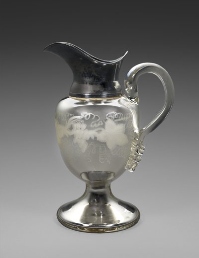Kancsó, c. 1865-1871 (ezüstös üveg, ezüst tányér, parafa, papír) alkotó: Boston Silver Glass Company