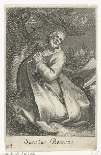 Szent Bonosz mint remete Sanctus Bonosus (cím a tárgyon) Remeték (sorozat címe) Sacra eremvs ascetarvm (sorozat címe) alkotó: Boëtius Adamsz. Bolswert