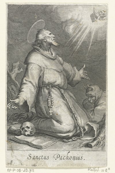 Idősebb Szent Pachomius, mint remete Remeték (sorozat címe) Sacra eremvs ascetarvm (sorozat címe) alkotó: Boëtius Adamsz. Bolswert