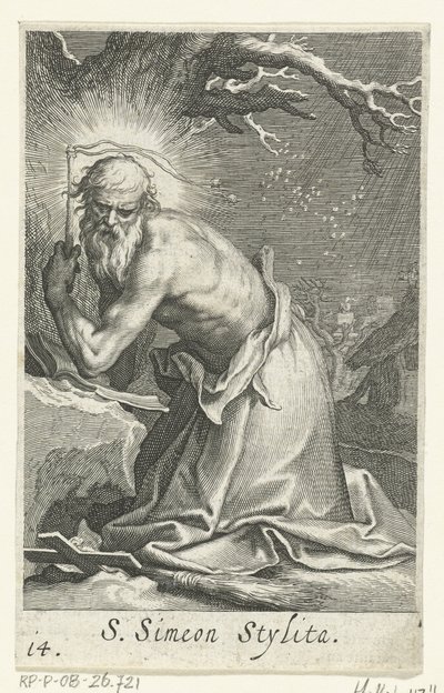 Idősebb Szent Simeon Stylites remete S. Simeon Stylita (cím a tárgyon) Remeték (sorozat címe) Sacra eremvs ascetarvm (sorozat címe) alkotó: Boëtius Adamsz. Bolswert