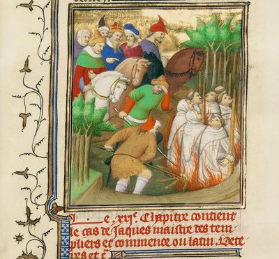 A templomos lovagok Szép Fülöp és udvaroncainak jelenlétében elégettek, kb 1413-1415 alkotó: Boucicaut Master,