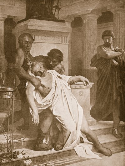 Démoszthenész halála, illusztráció a „Hutchinsons History of the Nations” című könyvéből, 1910 körül alkotó: Bramtott