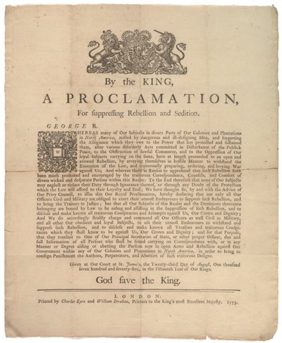 Kiáltvány a lázadás elnyomására..., 1775. augusztus 23 alkotó: British School