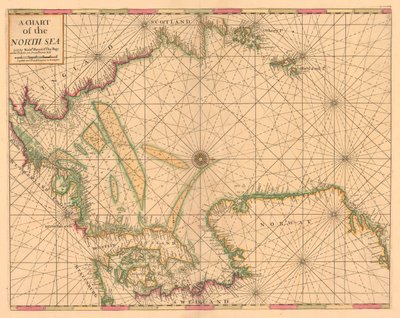 Az Északi-tenger térképe: Norvégia a Dover-szorosig, 1700 körül (színes metszet). alkotó: British School