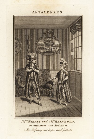 Margaret Farrel asszony és Charles Frederick Reinhold perzsa jelmezben, mint Artaxerxész és Artabanes Thomas Arne Artaxerxes című operájában alkotó: British School