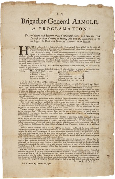 Kiáltvány a kontinentális hadsereg tisztjeihez és katonáihoz, 1780. október 20. alkotó: British School
