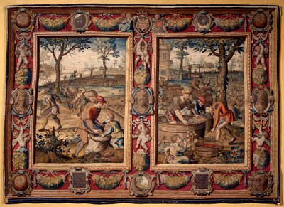 Szeptember és október: "mezőgazdasági munka és betakarítás" A Mortlake-i manufaktúrák gobelinje. XVII. századi Genes, Musei di Strada Nuova alkotó: British School