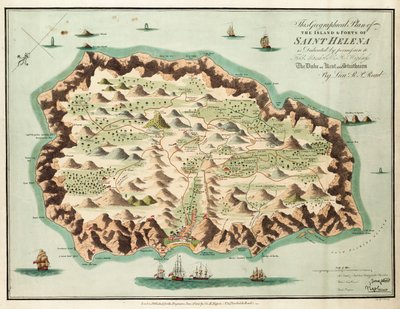 Szent Ilona szigetének e földrajzi tervét engedéllyel Ő Királyi Felsége, Kent és Strathearn hercege tábornagyának ajánljuk. alkotó: British School