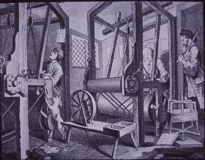 Szövés a londoni Spitalfieldsben (metszet) alkotó: British School