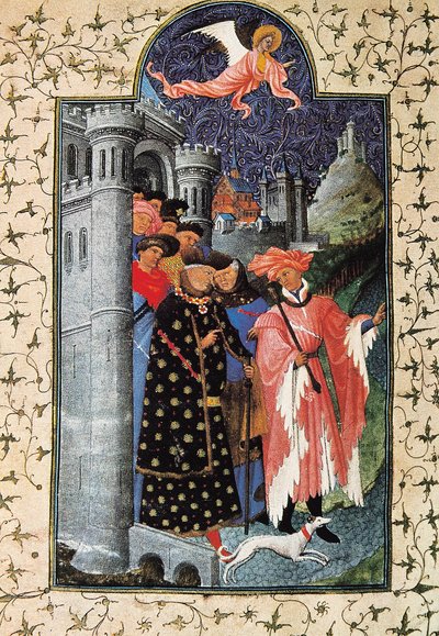 Jean de Berry herceg (1340-1416) és ingatlankezelője. Jean Limbourg (1370-1416) miniatúrája a "The Tres Riches Heures duc de Berry" című filmhez, 1440 körül Párizs. B.N. alkotó: Brothers Limbourg