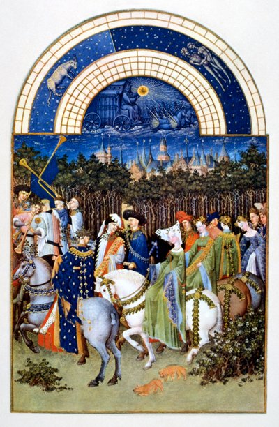 "Május" a "Les Très Riches Heures du Duc de Berry" ("A berryi herceg nagyon gazdag órái") című műből. alkotó: Brothers Limbourg