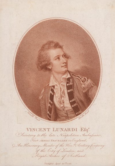 Vincenzo Lunardi, úttörő olasz ballonos (metszet) alkotó: Burke Nesmith