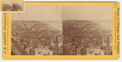 Sztereográfia a víztoronytól északra az 1871-es, 1871-es chicagói tűzvész után (bw fotó a kártyatartón) alkotó: Burke and Koretke Burke and Koretke
