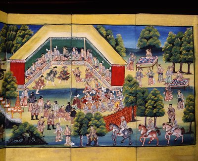 Érdemkészítési jelenet, oldal kéziratból alkotó: Burmese School
