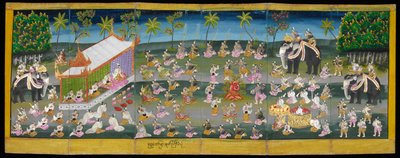 Parabaik kép, királyi fesztivál a vízen, vagy 16761, f. 28r (papír hajtogató könyv) alkotó: Burmese School