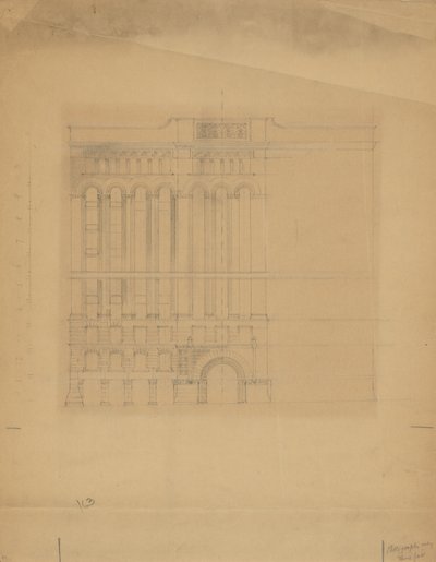Mills Building, San Francisco, California, Tervezési vázlat alkotó: Burnham and Root