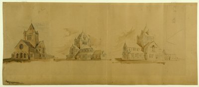 Szent Gábriel templom, Chicago, Illinois, perspektivikus vázlatok alkotó: Burnham and Root