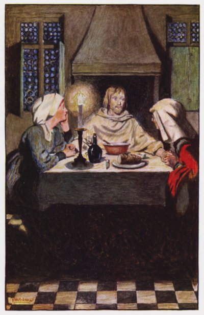 Illusztráció a kolostorhoz és a kandallóhoz, Charles Reade (színes litó) alkotó: Byam (after) Shaw