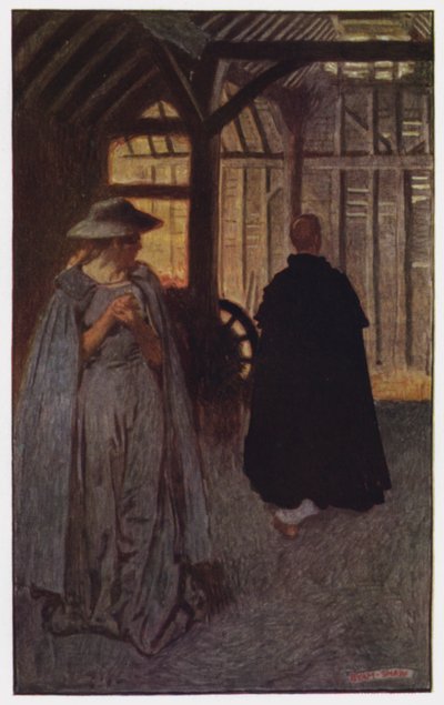 Illusztráció a kolostorhoz és a kandallóhoz, Charles Reade (színes litó) alkotó: Byam (after) Shaw