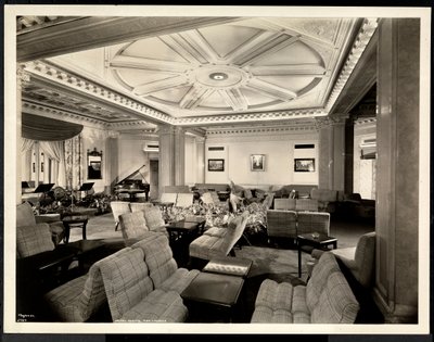A társalgó keletre néz a Hotel White-ra, 37. utca és Lexington, New York, 1937. március 8. (ezüst zselatin nyomat) alkotó: Byron Company