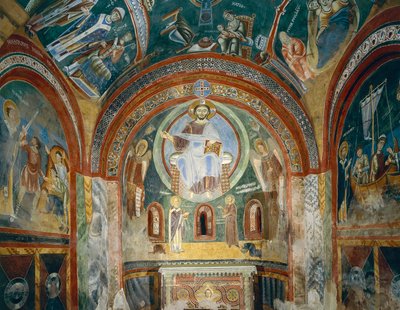 Szent Eldrad és Szent Miklós kápolna, bizánci stílusú román freskókkal, 11. század vége, Novalesa apátság, Piemont, Olaszország alkotó: Byzantine