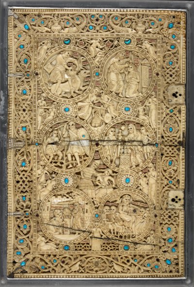 Egerton MS 1139 Felső borító jelenetekkel Dávid életéből, a Melisende Zsoltár királynőjéből, Jeruzsálem, 1131-40 körül (elefántcsont és türkiz) alkotó: Byzantine