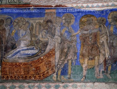 Simon Péter anyósának és bénult emberének gyógyulása, bizánci freskó (XII. század), Tokali Kilise (Csatos templom) (XII-XIII. század), Göreme (az Unesco világörökségi listája) alkotó: Byzantine