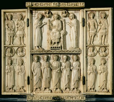 A Harbaville-i triptichon a Szűzanyával trónoló Krisztust és Keresztelő Szent Jánost ábrázolja, a többi szenteket ábrázoló tabló Konstantinápolyból alkotó: Byzantine