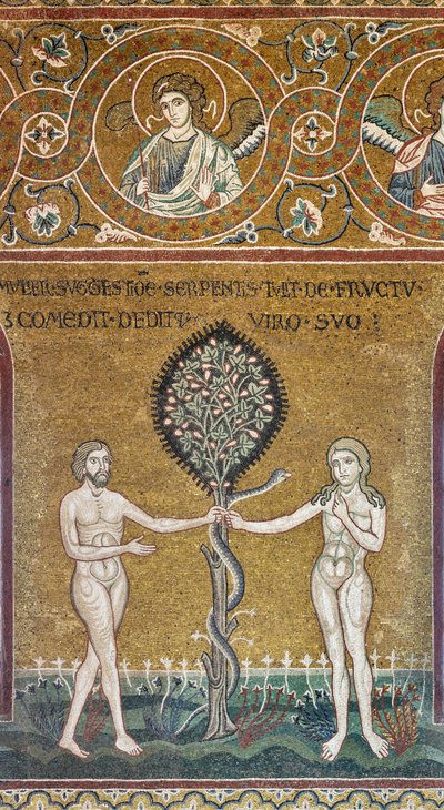 Az eredendő bűn, bizánci mozaik, ószövetségi ciklus-földi paradicsom, XII-XIII mp (mozaik) alkotó: Byzantine