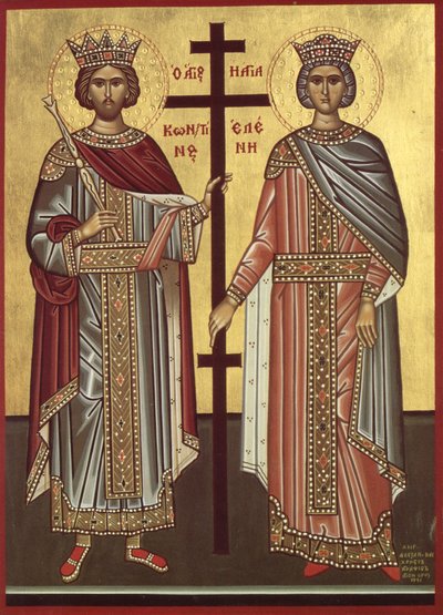Konstantin császár és anyja, Heléna konstantinápolyi császárné (nyomtatás) alkotó: Byzantine Byzantine
