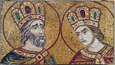 I. Konstantin római császár, Szent Ilonával, anyjával (mozaikrészlet) alkotó: Byzantine Byzantine
