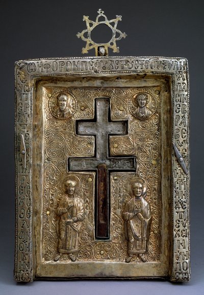 Aranyozott ezüst staurothek Kereszt ereklyetartó, bizánci, 12. század alkotó: Byzantine Byzantine